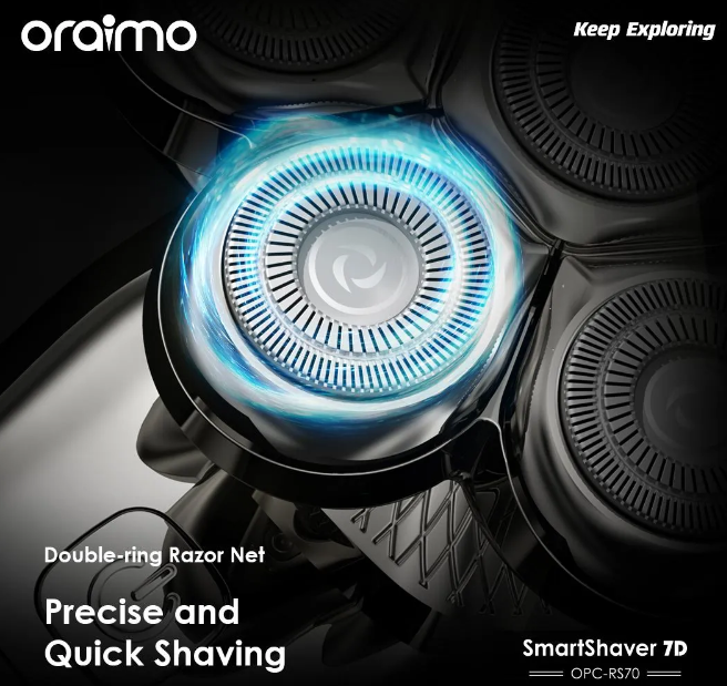 Oraimo Smart Shaver 7D 7 Razor Heads 360° IPX7 Waterproof 5-in-1 Grooming Kit--Fit All Your Daily Needs  Shaver
