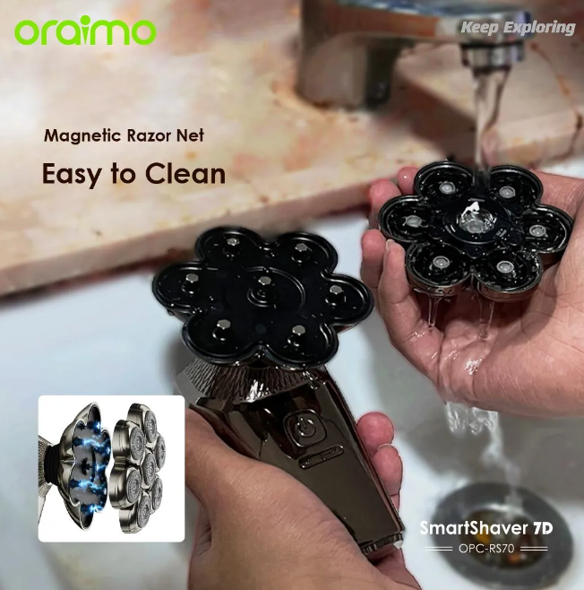 Oraimo Smart Shaver 7D 7 Razor Heads 360° IPX7 Waterproof 5-in-1 Grooming Kit--Fit All Your Daily Needs  Shaver