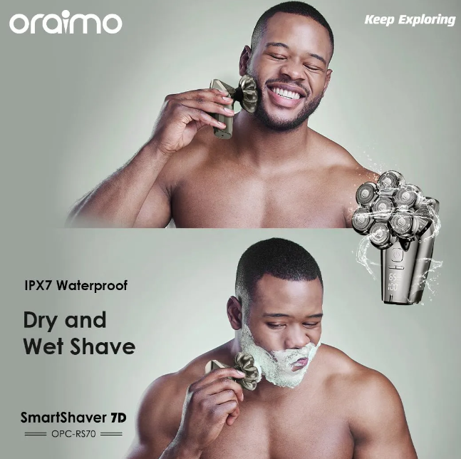 Oraimo Smart Shaver 7D 7 Razor Heads 360° IPX7 Waterproof 5-in-1 Grooming Kit--Fit All Your Daily Needs  Shaver
