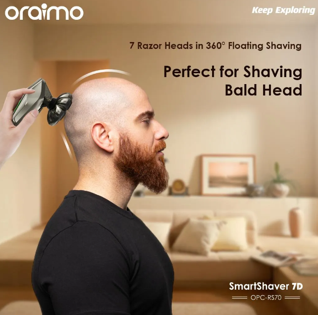 Oraimo Smart Shaver 7D 7 Razor Heads 360° IPX7 Waterproof 5-in-1 Grooming Kit--Fit All Your Daily Needs  Shaver