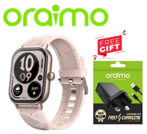 Oraimo Watch 5 2.01" TFT HD Anti-scratch Panda Glass 1ATM Smart Watch + Free Charging kit
