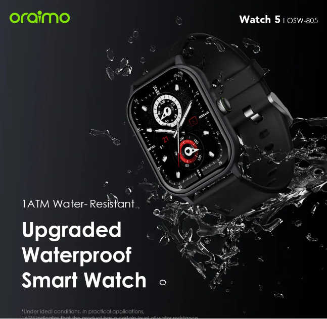 Oraimo Watch 5 2.01" TFT HD Anti-scratch Panda Glass 1ATM Smart Watch + Free Charging kit