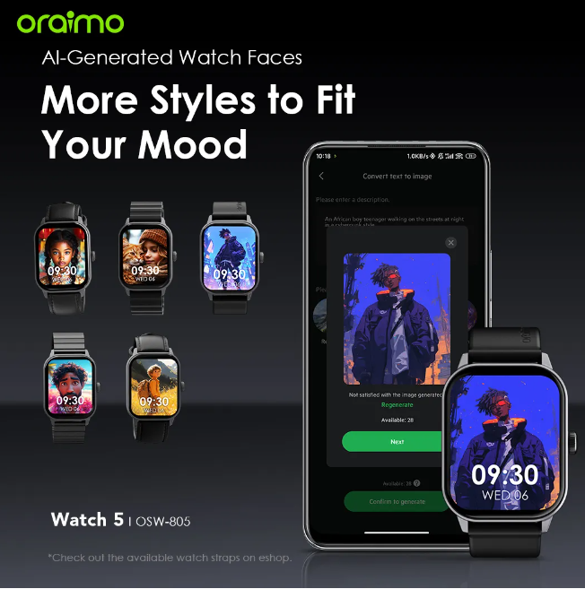 Oraimo Watch 5 2.01" TFT HD Anti-scratch Panda Glass 1ATM Smart Watch + Free Charging kit