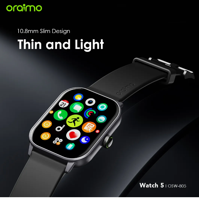 Oraimo Watch 5 2.01" TFT HD Anti-scratch Panda Glass 1ATM Smart Watch + Free Charging kit
