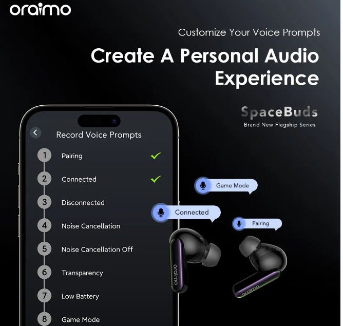 oraimo SpaceBuds Hybrid ANC True Wireless Earbuds Customized Voice Prompt + FREE Charging Kit