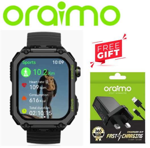 SPECIAL OFFER! Oraimo Watch Nova V 2.01" HD Video Watch Faces Smart Watch  +  FREE CHARGING KIT