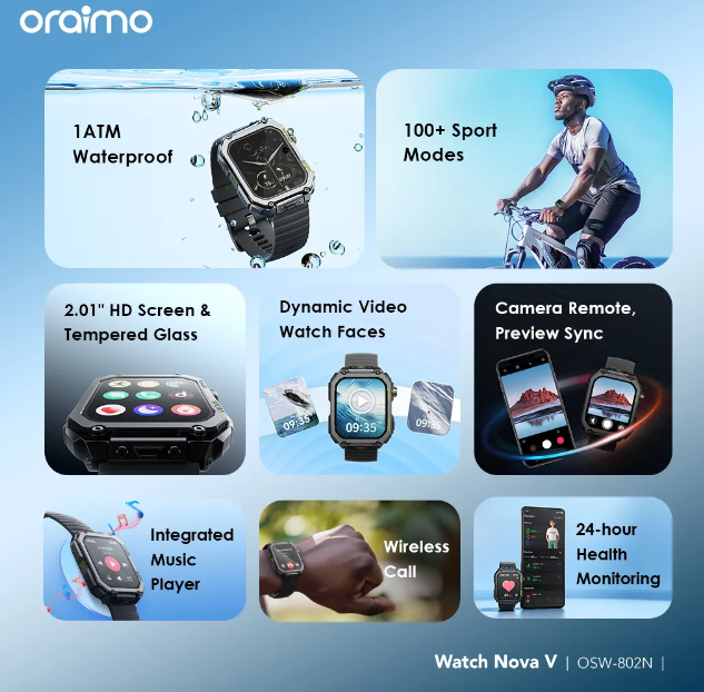 SPECIAL OFFER! Oraimo Watch Nova V 2.01" HD Video Watch Faces Smart Watch  +  FREE CHARGING KIT
