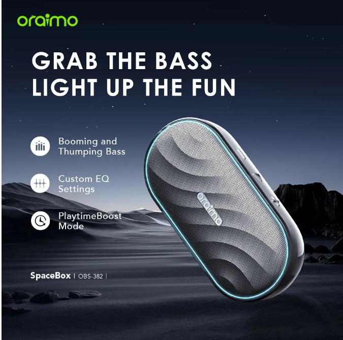 Oraimo SpaceBox FM and Customizable Lights and EQ Wireless Bluetooth Speaker