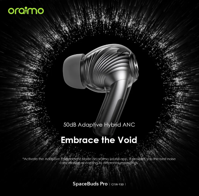 Oraimo SpaceBuds Pro Hybrid ANC True Wireless Earbuds  50dB Hybrid ANC Noise Cancellation Sound360 Spatial Audio Bluetooth Earphones