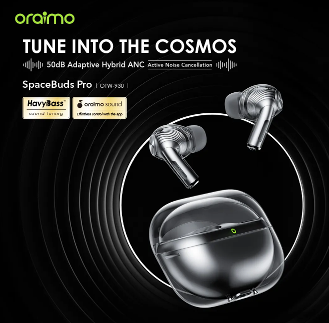 Oraimo SpaceBuds Pro Hybrid ANC True Wireless Earbuds  50dB Hybrid ANC Noise Cancellation Sound360 Spatial Audio Bluetooth Earphones