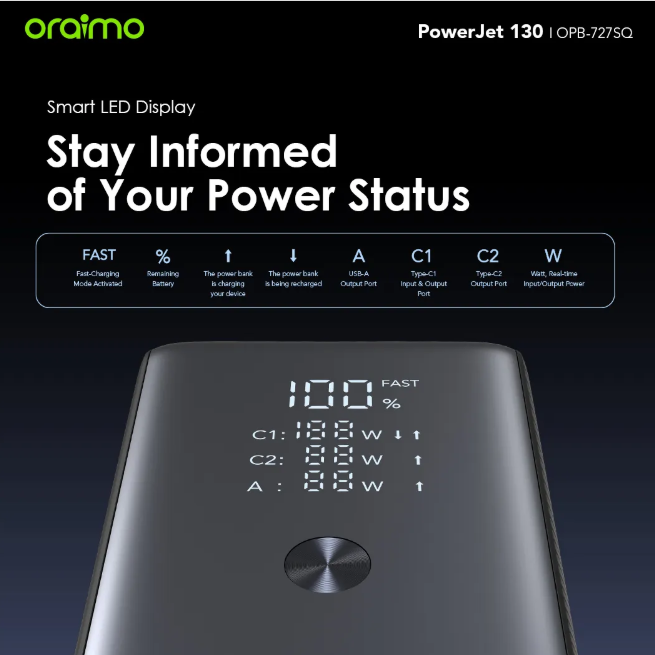oraimo PowerJet 130 27600mAh 130W  Power Laptop & Phone Power Bank