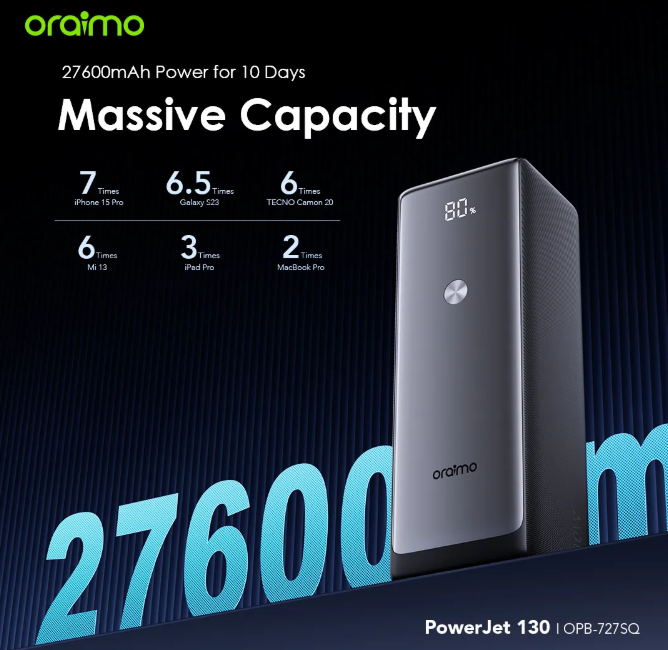 oraimo PowerJet 130 27600mAh 130W  Power Laptop & Phone Power Bank