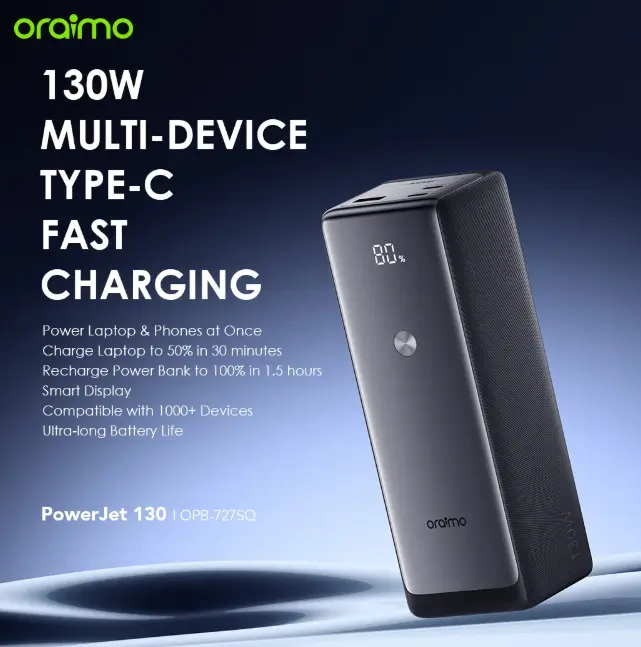 oraimo PowerJet 130 27600mAh 130W  Power Laptop & Phone Power Bank
