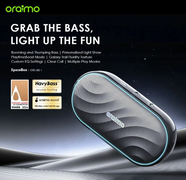 Oraimo SpaceBox 8W FM Wireless Speaker Powerful and Punchy Bass + Oraimo Earphones