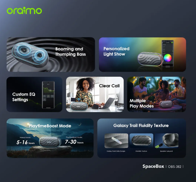 Oraimo SpaceBox 8W FM Wireless Speaker Powerful and Punchy Bass + Oraimo Earphones