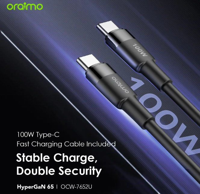 oraimo HyperGaN 65 65W GaN Wall Charger Kit with 100W CC Cable