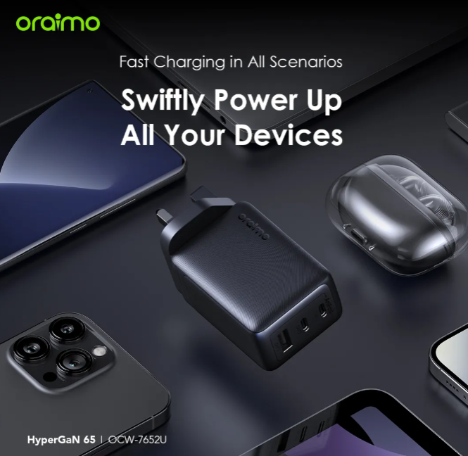 oraimo HyperGaN 65 65W GaN Wall Charger Kit with 100W CC Cable