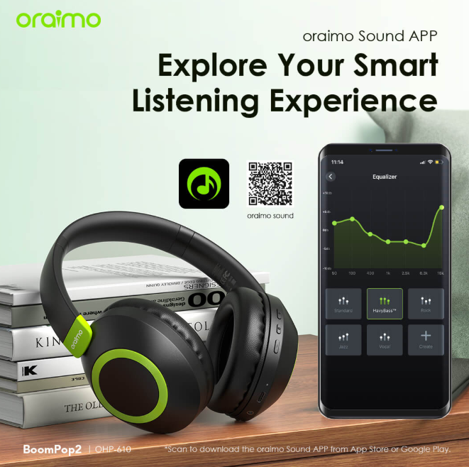 oraimo BoomPop 2 ENC 60-hr-Playtime Over-Ear Wireless Headphones