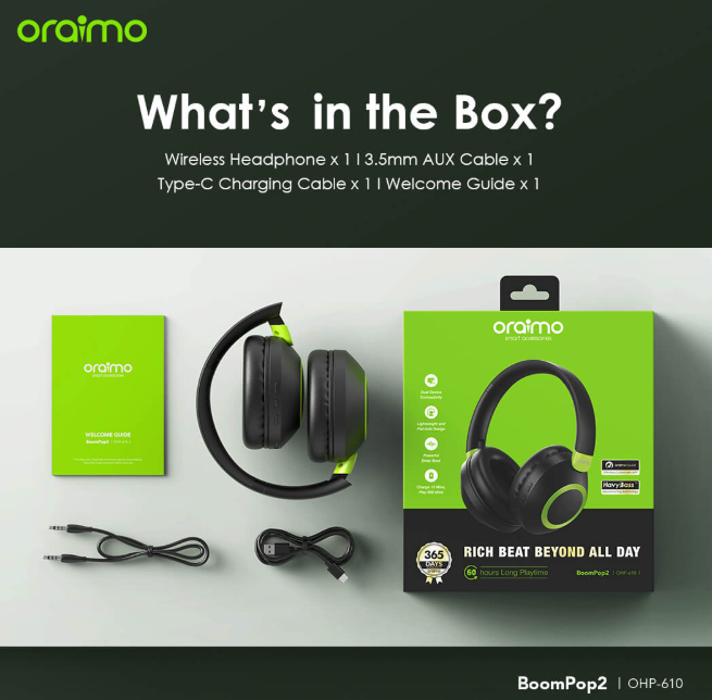 oraimo BoomPop 2 ENC 60-hr-Playtime Over-Ear Wireless Headphones