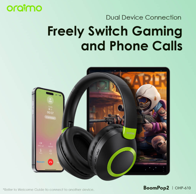 oraimo BoomPop 2 ENC 60-hr-Playtime Over-Ear Wireless Headphones