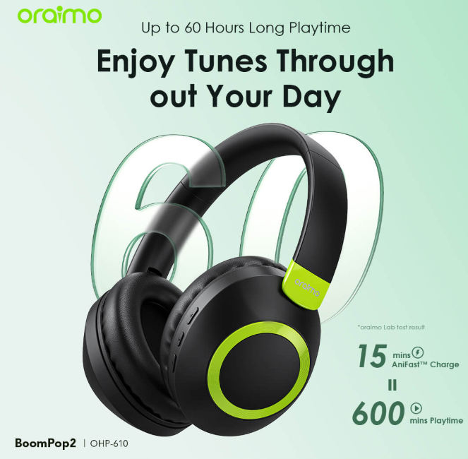 oraimo BoomPop 2 ENC 60-hr-Playtime Over-Ear Wireless Headphones