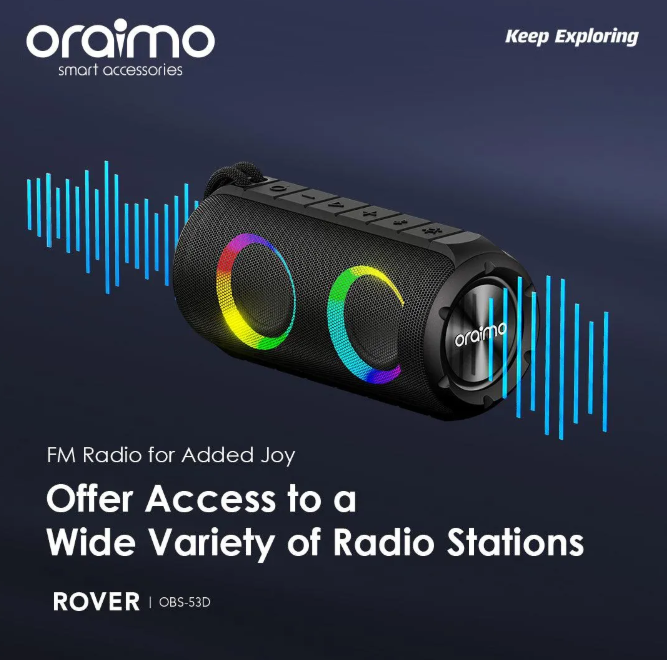oraimo Rover 12W FM Wireless  Bluetooth Speaker  Powerful and Punchy Bass