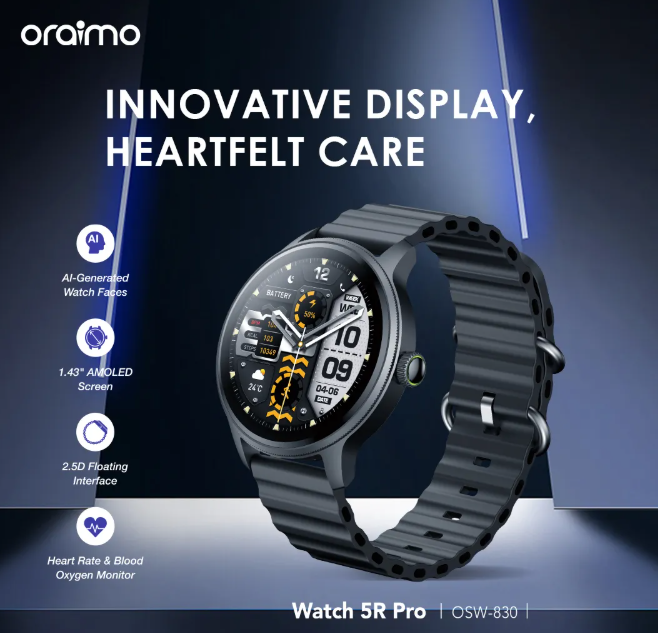 oraimo Watch 5R Pro 1.43" AMOLED 2.5D Floating Interface IP68 Smart Watch Smartwatch