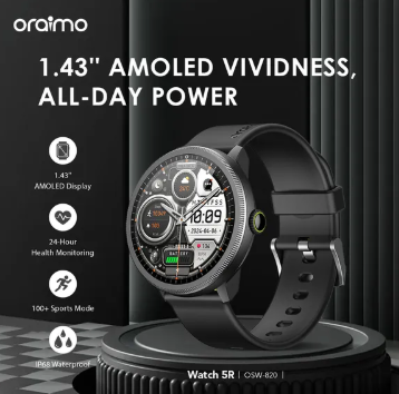 oraimo Watch 5R 1.43'' Amoled  Wireless HD Calling 10 Days Battery Life  IP68 Smart Watch Smartwatch