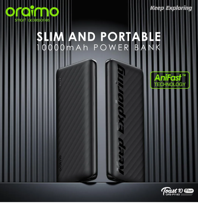 Oraimo Watch 5 Lite 2.01" HD Screen Waterproof Sports Smart Watch + Oraimo Toast 10 Flash 10000mAh 2.4A Max Fast Charging Power Bank Powerbank and Smartwatch