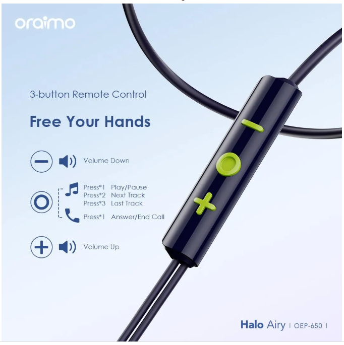 oraimo Halo Airy Type-C Half In-ear Wired Headphones Earphones