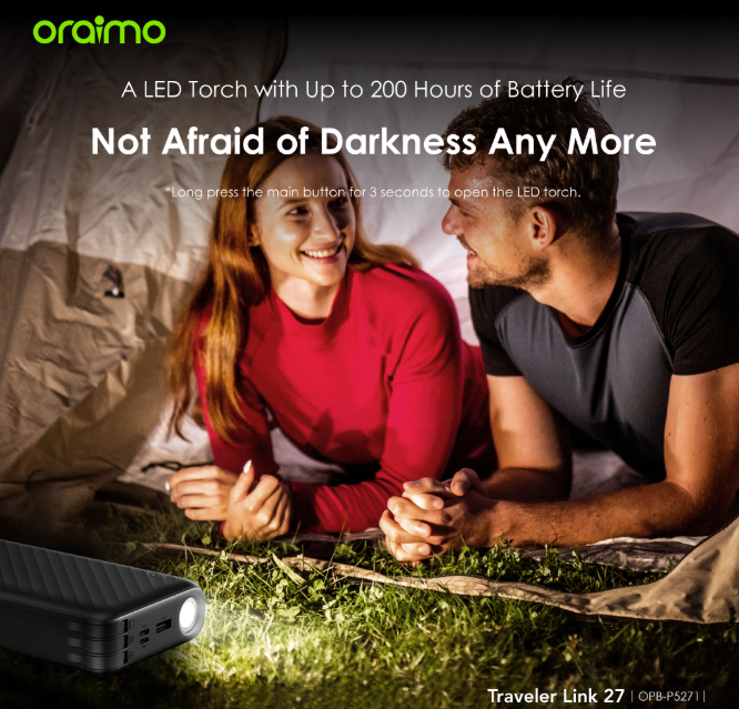 oraimo Traveler Link 27 27000mAh 12W, 3 Built-in Charging Cables Power Bank + FREE Oraimo Earphones