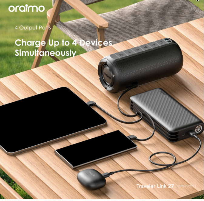 oraimo Traveler Link 27 27000mAh 12W, 3 Built-in Charging Cables Power Bank + FREE Oraimo Earphones