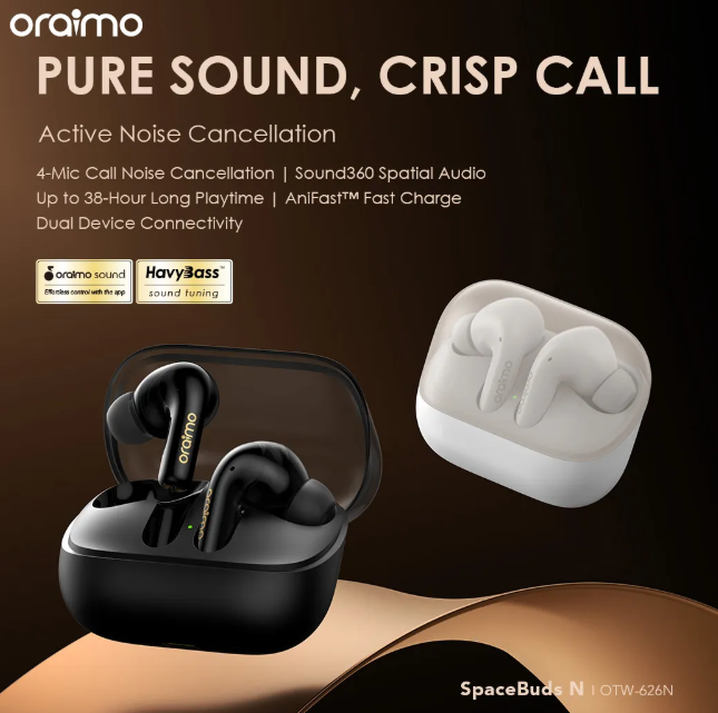 oraimo SpaceBuds N ANC True Wireless Earbuds Bluetooth Earpods + Oraimo  Wired Earphones