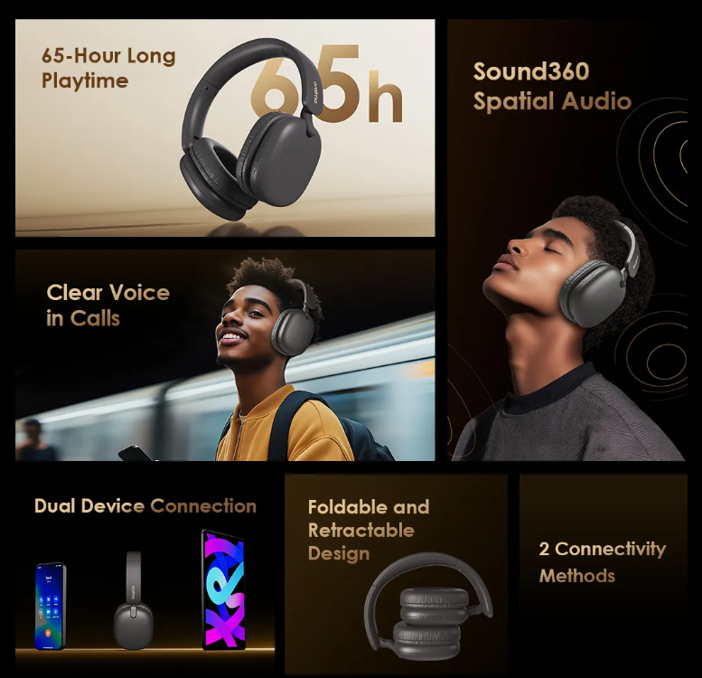 oraimo BoomPop Lite ENC Over-Ear 65-Hour Long Playtime Wireless Bluetooth Headphones ORAIMO  Earphones