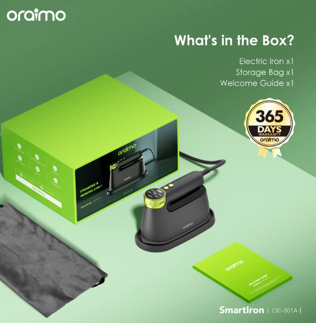 oraimo SmartIron 1740W Steaming & Ironing 2-in-1  Portable Electric Iron 6 Variable Steam Levels  180° Foldable Handle , Pasi