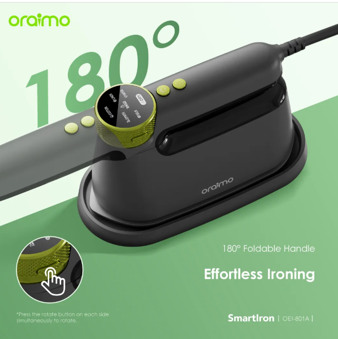 oraimo SmartIron 1740W Steaming & Ironing 2-in-1  Portable Electric Iron 6 Variable Steam Levels  180° Foldable Handle , Pasi