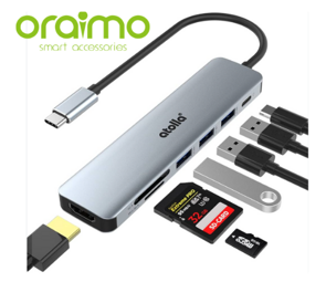 oraimo PowerTrans USB-C 7-in-1 Multi-Functional Adapter Smart Memory Flash Drive Adapter Micro Computer  Accessories Multifunction Card Reader