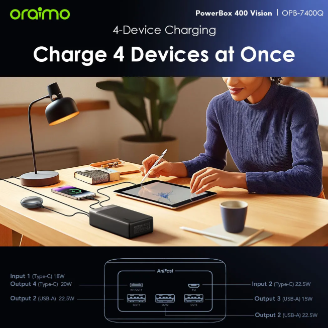oraimo PowerBox 400 Vision 40000mAh 22.5W Power Bank Fully Charge Your Phone Up to 8 Times Oraimo Powerbank
