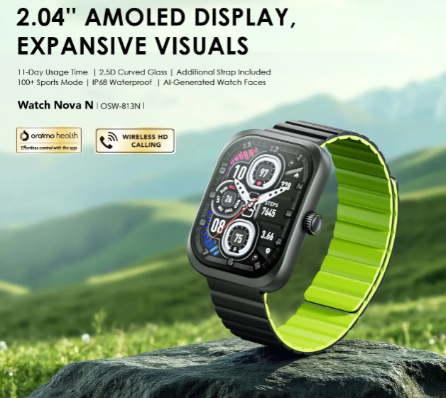 oraimo Watch Nova N 2.5D Curved Glass AI-generated Watch Faces IP68 Waterproof Smart Watch