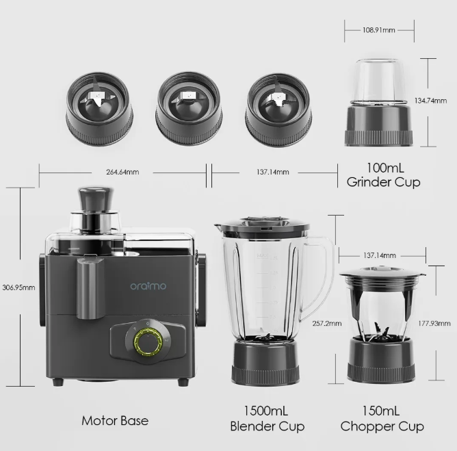 oraimo OmniBlend 4-in-1-Blender, Juicing, Blending, Chopping And Grinding Stainless Steel Blender