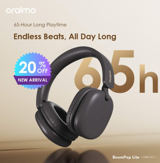 Oraimo BoomPop Lite ENC  65-Hour Long Playtime Over-Ear Wireless  Bluetooth Headphones