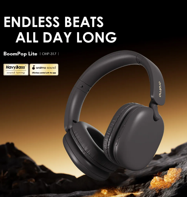 Oraimo BoomPop Lite ENC  65-Hour Long Playtime Over-Ear Wireless  Bluetooth Headphones