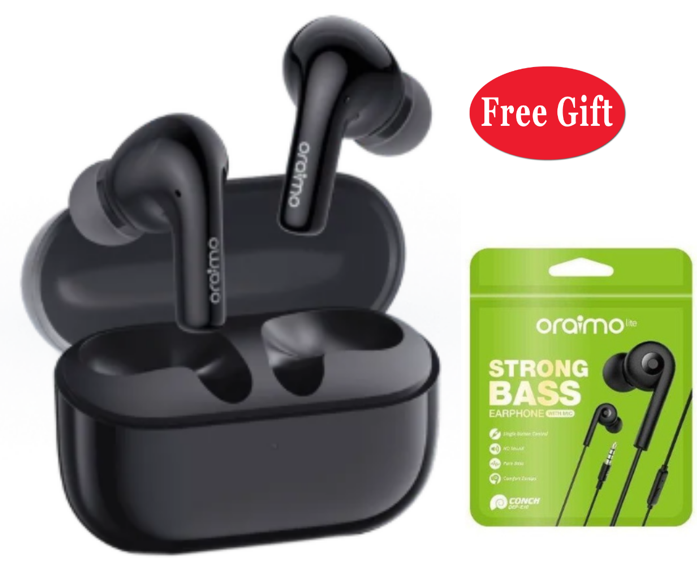 oraimo SpaceBuds Z ANC True Wireless Earbuds with Spatial Audio + Oraimo Strong Bass HD Sound Earphone