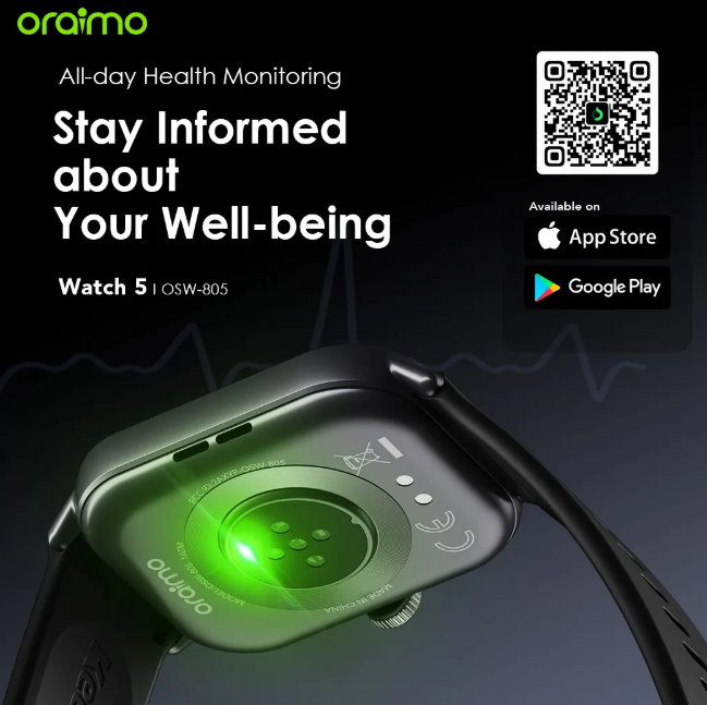 oraimo Watch 5 2.01" HD   Anti-scratch Panda Glass 1ATM AI-Generated Watch Faces Smart Watch Oraimo Toast 10 Byte 10000 mAh Powerbank