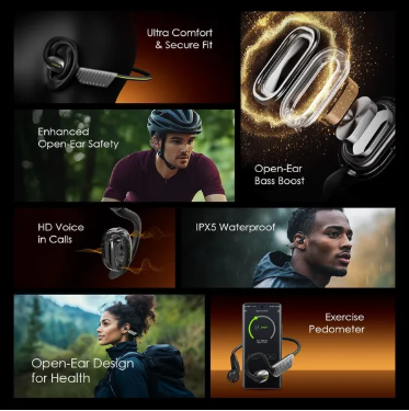 oraimo OpenCirclet 2 IPX5 Steps Tracking Open-Ear Headphones