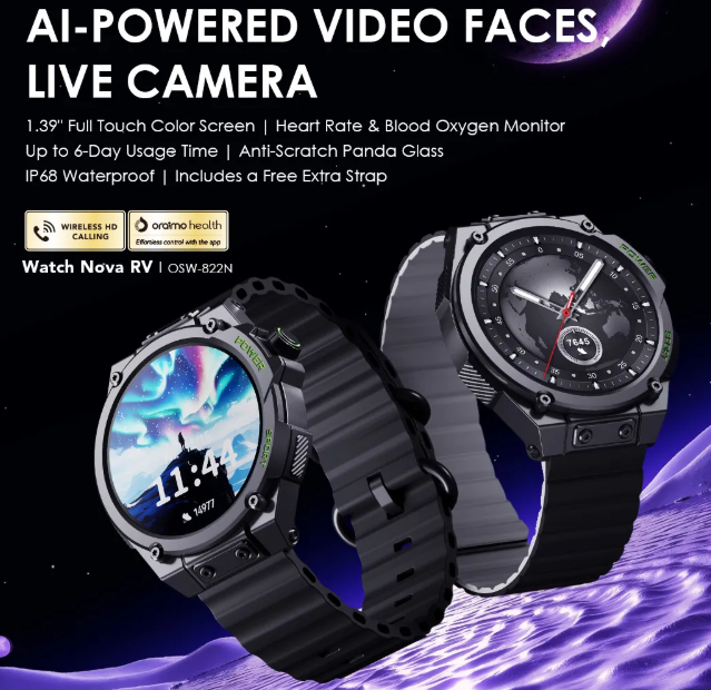 oraimo Watch Nova RV 1.39" HD Video Watch Faces IP68 Smart Watch + An Extra Strap