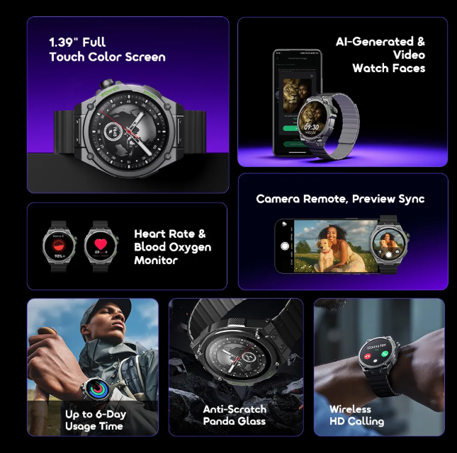 oraimo Watch Nova RV 1.39" HD Video Watch Faces IP68 Smart Watch + An Extra Strap
