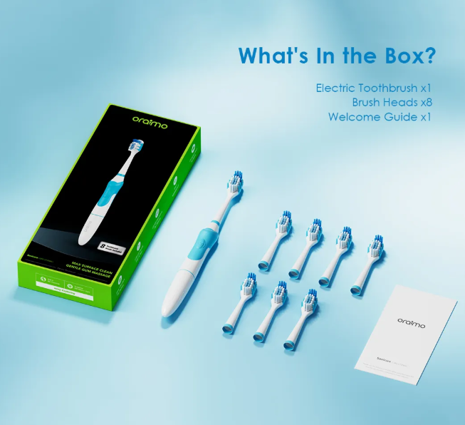 oraimo SoniCare Electric Toothbrush  Lasts 120 Days Per Battery,  8 Brush Heads Last A Year