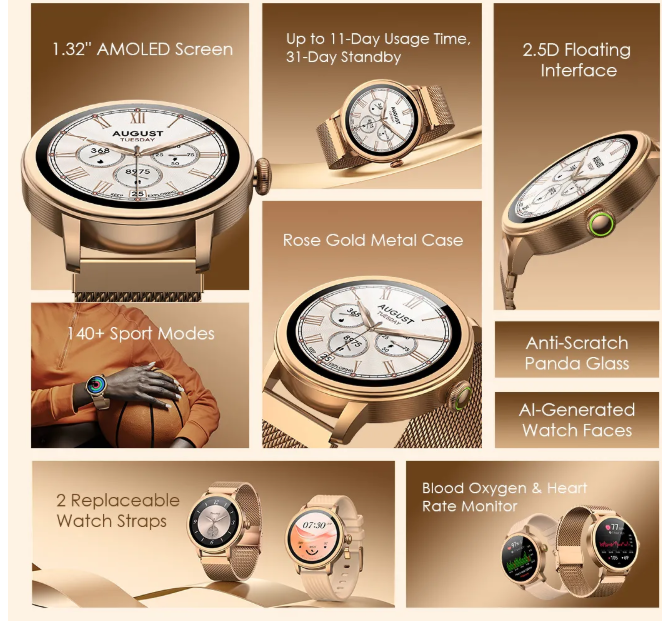oraimo Watch Muse 1.32” AMOLED IP68 Smart Watch AI-Generated Watch Faces  Anti-scratch Panda Glass Oraimio Smartwatch