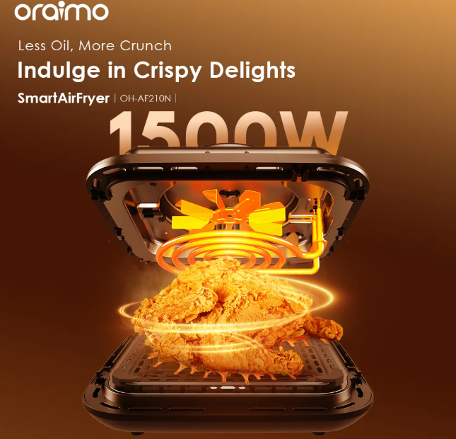 oraimo SmartAirFryer 1500W Cooking Visible Smart Air Fryer Less Oil, More Crunch, 5L Big  Air Fryers